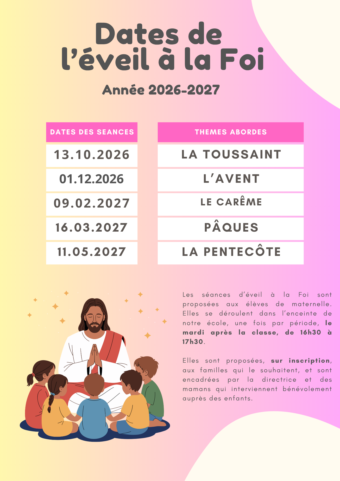 Date d'éveil à la Foi - 2026-2027