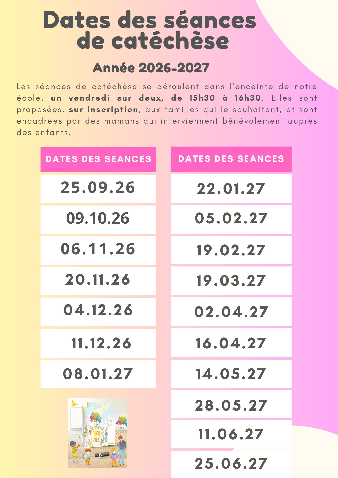 Dates catéchèse 2026-2027